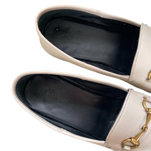 GUCCI Brixton Ivory Cream Leather Classic Horsebit Slides Loafers Mules \\ 38 - Picture 7 of 13